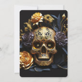 Invitation Gothique Bachelorette Party Black Gold Roses (Dos)