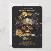 Invitation Gothique Bachelorette Party Black Gold Roses (Devant)