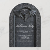 Invitation Gothique Bat Arched Tombstone Halloween Party (Devant)