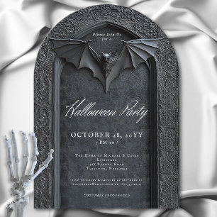 Invitation Gothique Bat Arched Tombstone Halloween Party