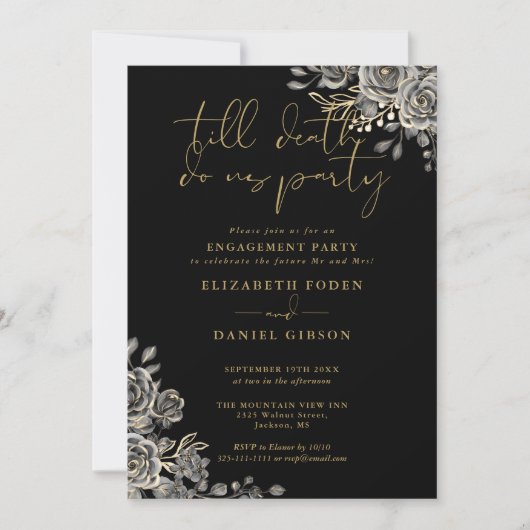 Invitation Gothique Black And Gold Photo Engagement Party (Devant)