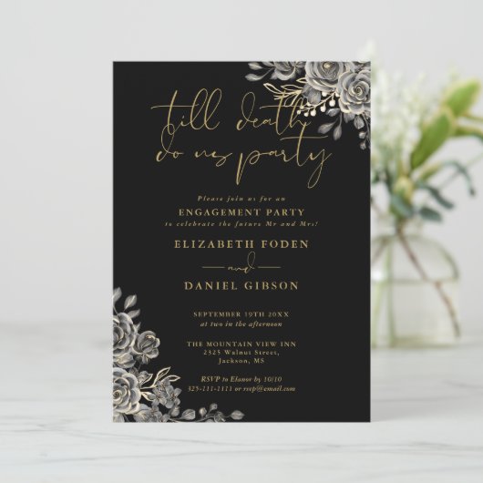 Invitation Gothique Black And Gold Photo Engagement Party (Debout devant)