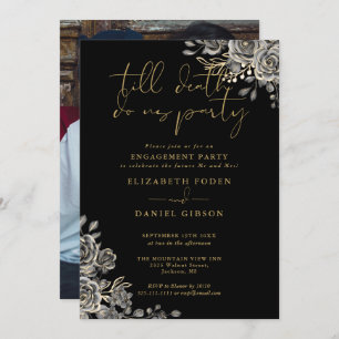 Invitation Gothique Black And Gold Photo Engagement Party