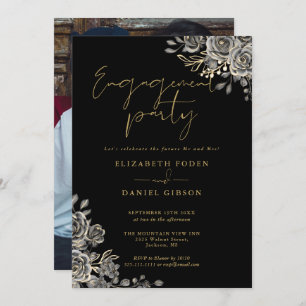Invitation Gothique Black And Gold Photo Engagement Party