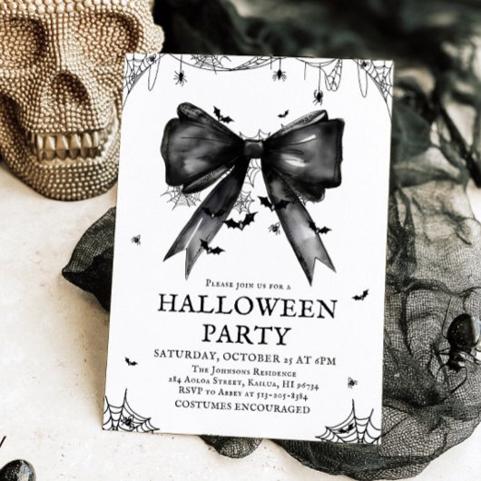 Invitation Gothique Black Bow Coquette Halloween Party