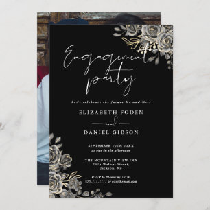 Invitation Gothique Black Et White Photo Engagement Party