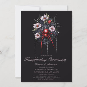 Invitation Gothique Black & Red Spider Floral Web Handfasting