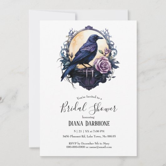 Invitation Gothique Boho Floral Raven & Fête des mariées Rose (Devant)