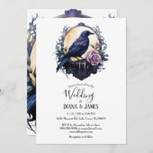 Invitation Gothique Boho Floral Raven & Mariage Rose (Devant / Derrière)