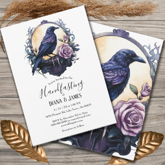 Invitation Gothique Boho Floral Raven & Rose Handfasting