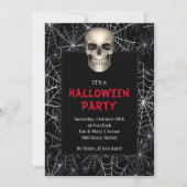 Invitation Gothique Crâne blanc Araignée Web Halloween Party (Devant)