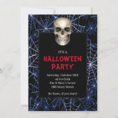Invitation Gothique Crâne bleu araignée Web Halloween Party (Devant)