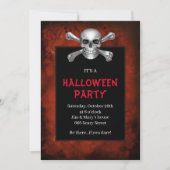 Invitation Gothique Crâne Crossbones Red Grunge Halloween Par (Devant)