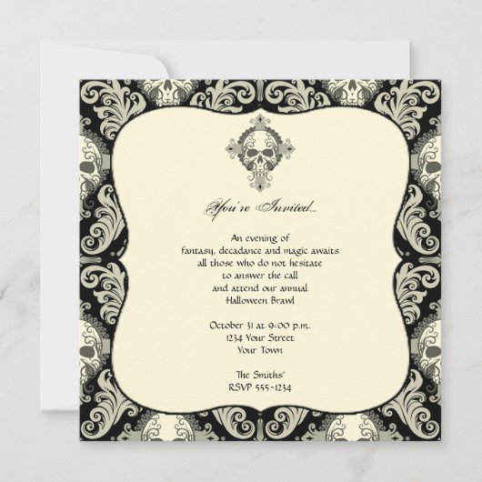 Invitation Gothique Crâne Damask Halloween Party (Devant)
