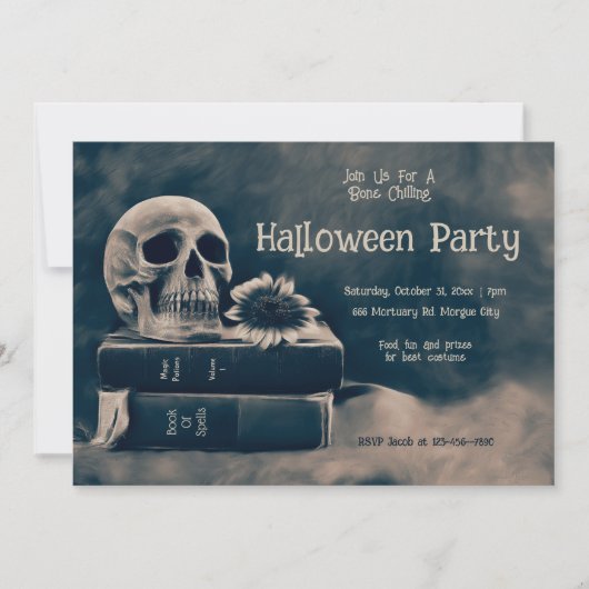 Invitation Gothique Crâne Livres Vintages Macabre Halloween P (Devant)