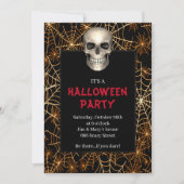 Invitation Gothique Crâne Orange Spider Web Halloween Party (Devant)