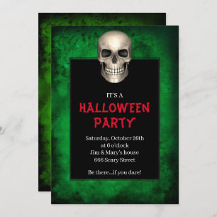Invitation Gothique Crâne vert Grunge Halloween Party