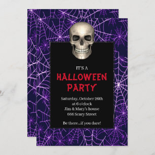 Invitation Gothique Crâne violet araignée Web Halloween Party