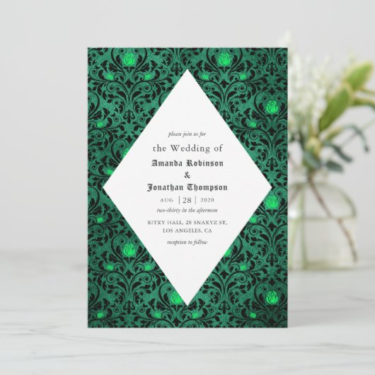 Invitation Gothique Damask Imprimer Rustique Mariage d'Hallow (Debout devant)