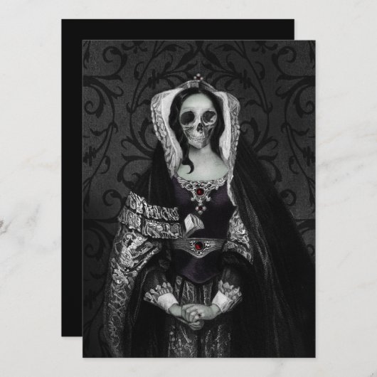 Invitation Gothique Dame de crâne (Devant / Derrière)