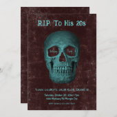 Invitation Gothique Dark Turquoise crâne Brown RIP à ses 20 a (Devant / Derrière)
