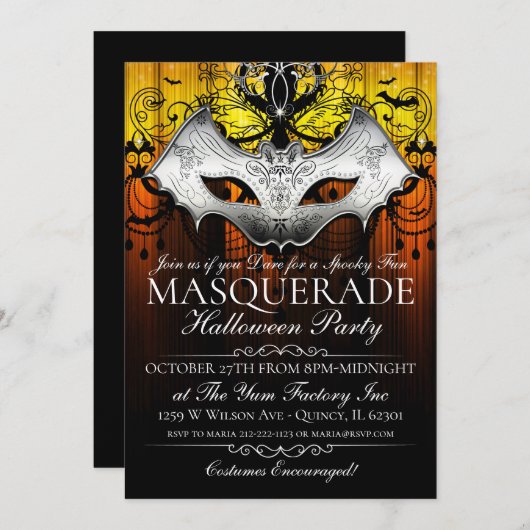 Invitation gothique de partie de mascarade de (Devant / Derrière)