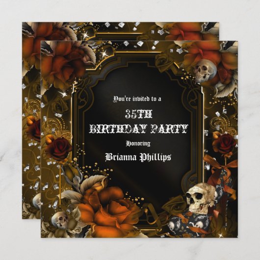 Invitation gothique de roses brunes d'automne de c (Devant / Derrière)