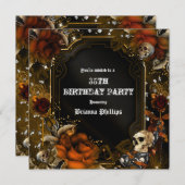 Invitation gothique de roses brunes de crânes d'au (Devant / Derrière)