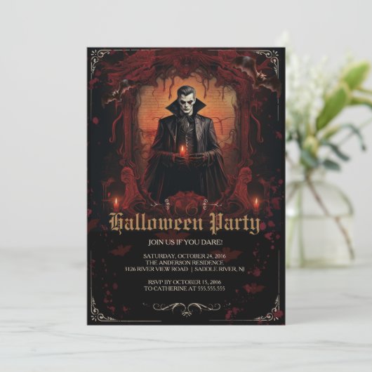 Invitation Gothique Dracula Halloween Party (Debout devant)