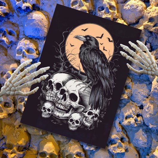 Invitation Gothique Elegance Skuls Corbeau Halloween Party