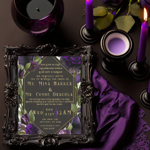 Invitation Gothique Élégant Floral Violet Mariage Pourpre