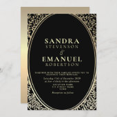 Invitation Gothique Elegant noir et or Mariage (Devant / Derrière)