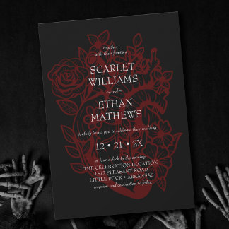 Invitation Gothique Élégant Rouge & Noir Mariage du coeur flo