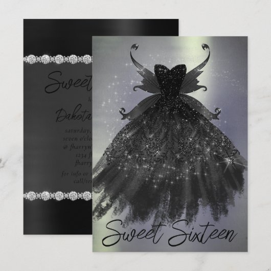 Invitation Gothique Fairy Black Gown | Vampy Goth Glam Sheen (Devant / Derrière)