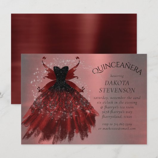 Invitation Gothique Fairy Crimson Gown | Fer rouge profond ra (Devant / Derrière)