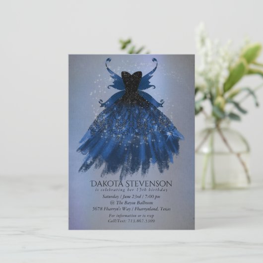 Invitation Gothique Fairy Navy Gown | Fleur bleue de Cobalt p (Debout devant)