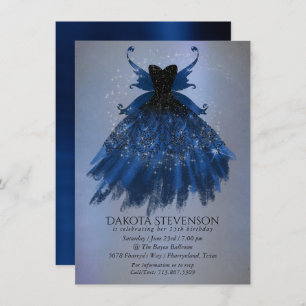 Invitation Gothique Fairy Navy Gown Fleur bleue de Cobalt p