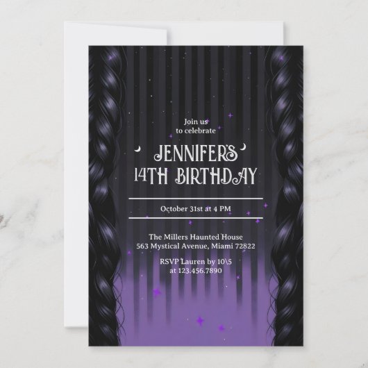 Invitation Gothique Fille Braids violet Ado fête d'anniversai (Devant)