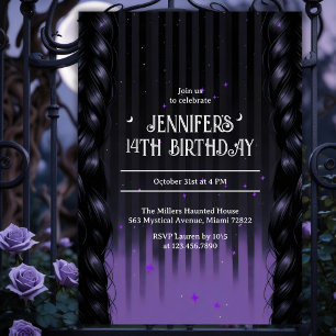 Invitation Gothique Fille Braids violet Ado fête d'anniversai