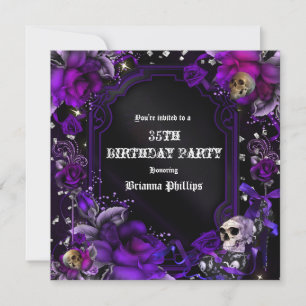 Invitation Gothique Fleurs Roses Noires Violettes