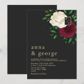 Invitation Gothique Floral Bourgogne et Mariage noir (Devant / Derrière)