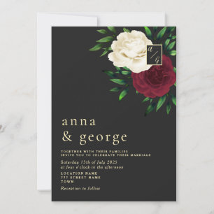 Invitation Gothique Floral Bourgogne et Mariage noir