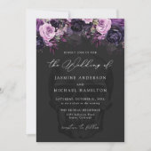 Invitation Gothique Floral Crâne Halloween Mariage (Devant)