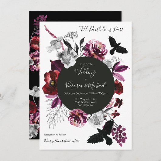 Invitation Gothique Floral Dark & Moody Mariage (Devant / Derrière)