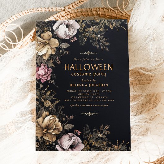 Invitation Gothique Floral foncé Adulte Halloween Party