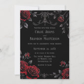 Invitation Gothique Floral rouge et noir Mariage design (Devant)