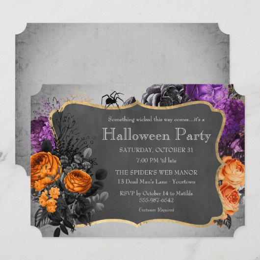 Invitation Gothique Floral Spider Halloween Party (Devant / Derrière)
