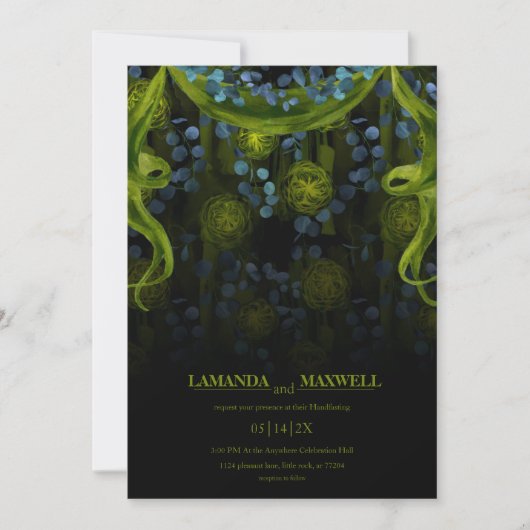 Invitation Gothique Floral Vert & Noir Glow Handfasting (Devant)