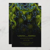 Invitation Gothique Floral Vert & Noir Glow Handfasting (Devant / Derrière)