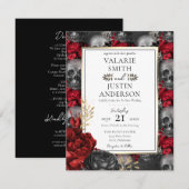 Invitation gothique florale rouge et noire tout-en (Devant / Derrière)